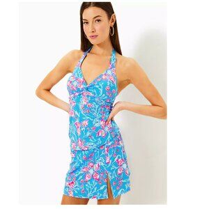 Lilly Pulitzer Coen Halter Tankini Swim Top Bahamian Rhapsody Blue sz 10
